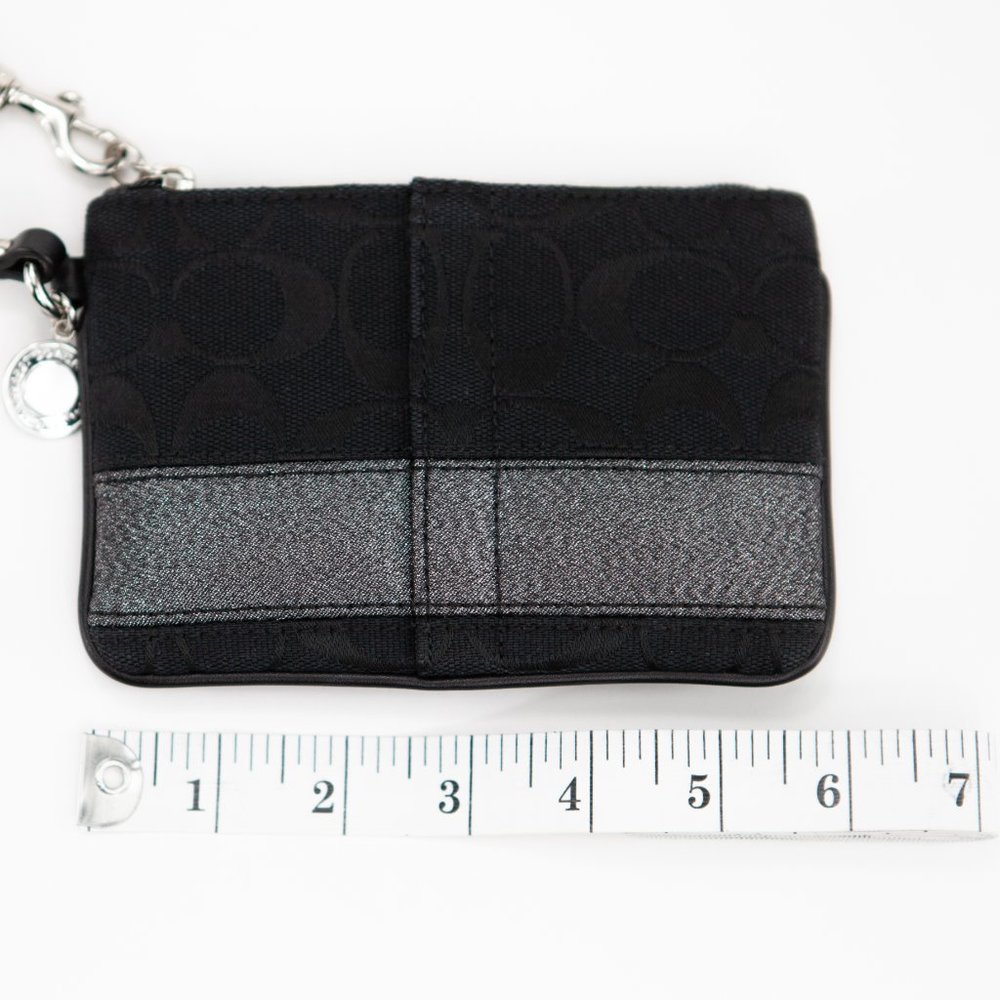 COACH Black Canvas Wristlet with Metallic Sparkly Stripe - Picture 10 of 11